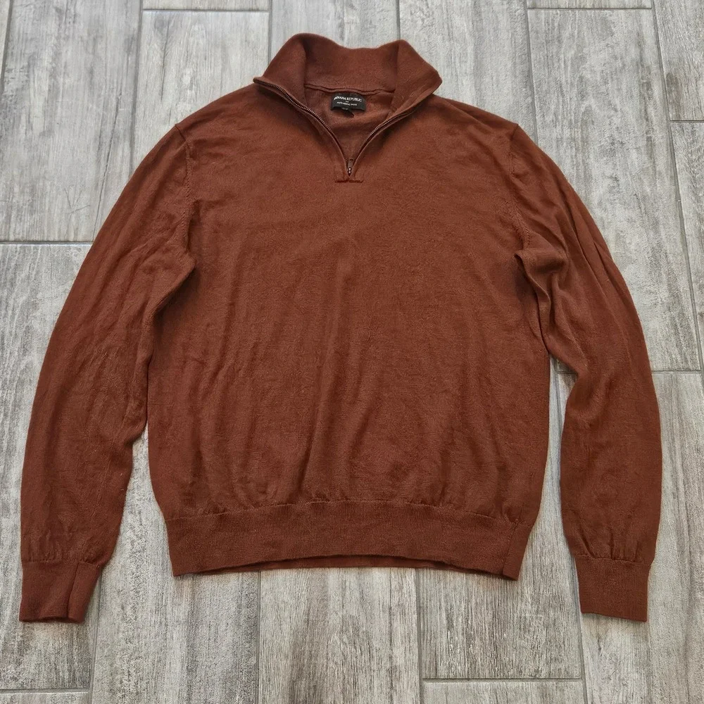 Banana Republic Merino Wool Quarter Zip Sweater Size L Rust Brown Pullover